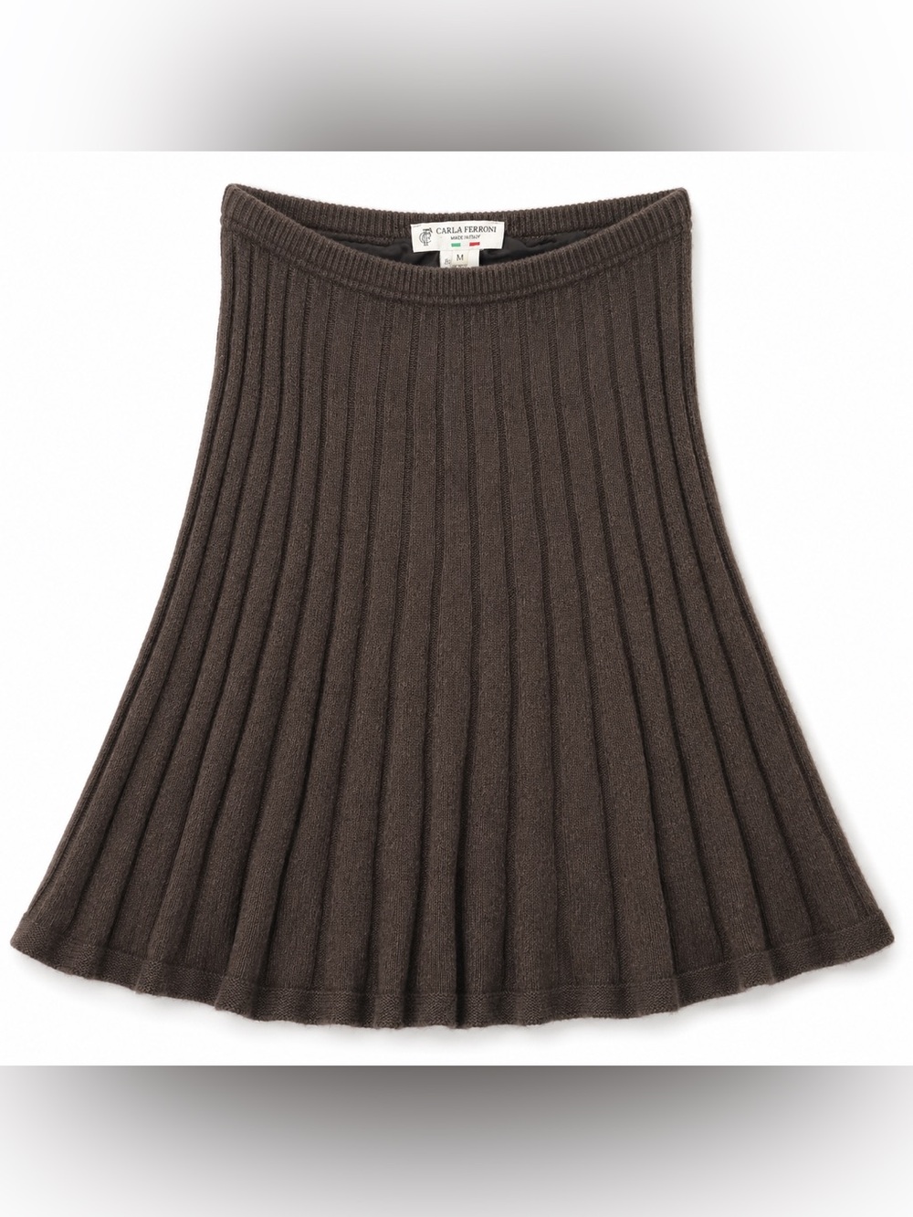 Carla Ferroni Italian Wool Blend Ribbed Knit Midi Skirt Brown Cashmere Blend M